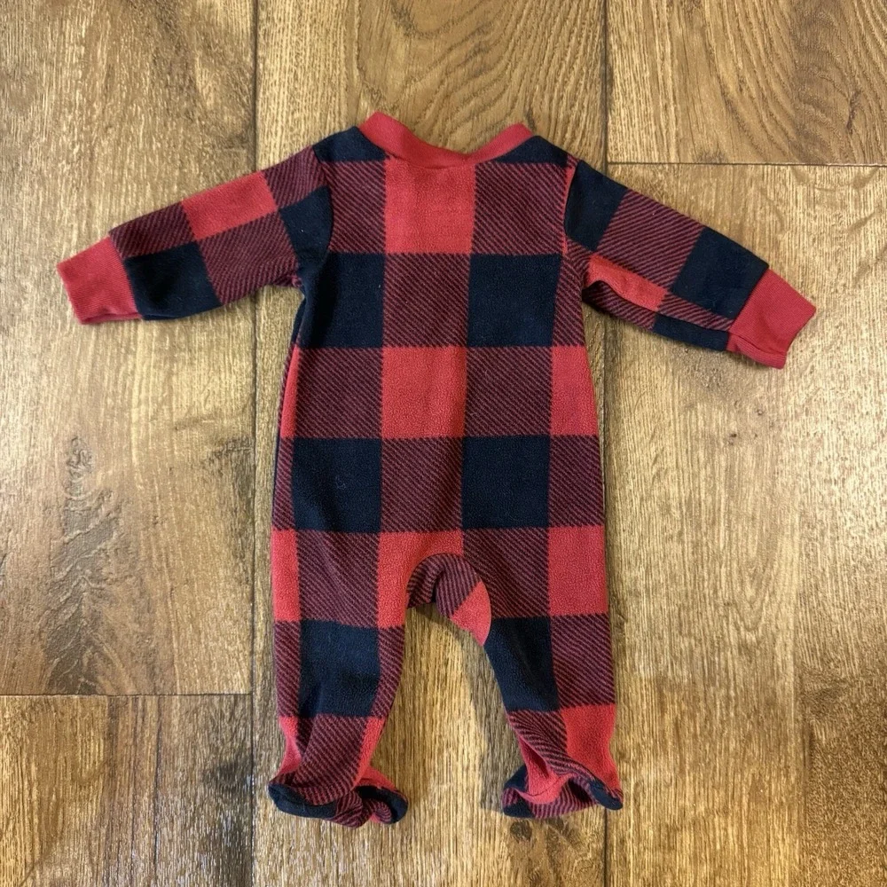 Carters Preemie Baby Boy Sleeper Red Black Plaid Fleece Outfit Bear Zipper